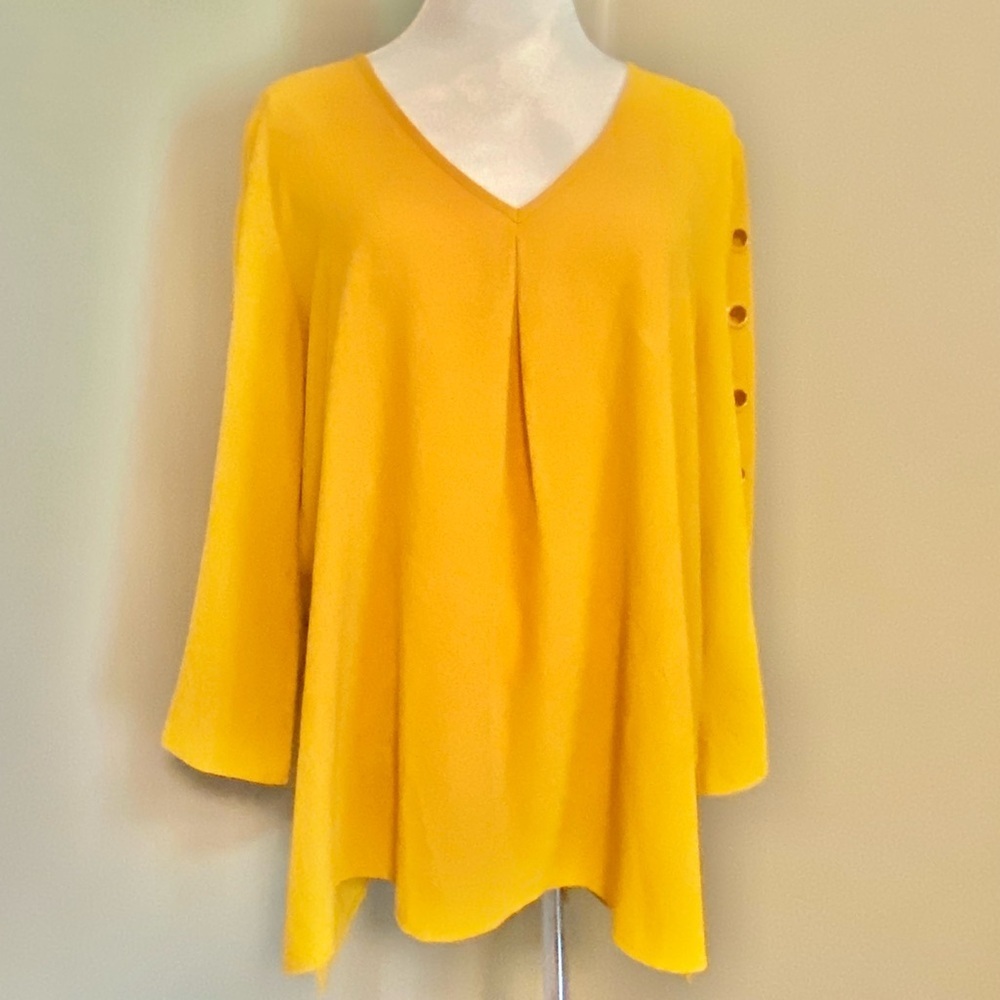 Spense Sz L Yellow Gold 3/4 Sleeve Relaxed Blouse